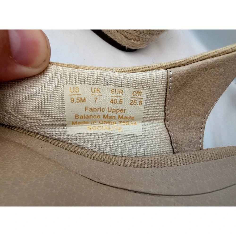 LifeStride Socialite Tan Fabric Espadrille Wedge Sandals Womens 9.5M Slingback